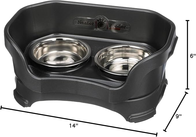 Neater Feeder Deluxe Mess Proof Cat Bowls Elevated for All Breeds – Made in USA – No Spill Raised Bowls for Indoor Cats – Stainless Steel Food and Water Bowl Set, Pet Dish Feeding Station, Black