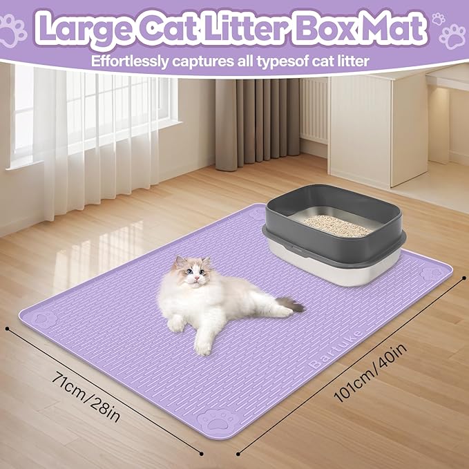 Cat Litter Mat, Extra Large 40" x 28" Silicone Mat Litter Trapping Mat for Scatter Control, Soft on Kitty Paws, Easy to Clean (Purple)