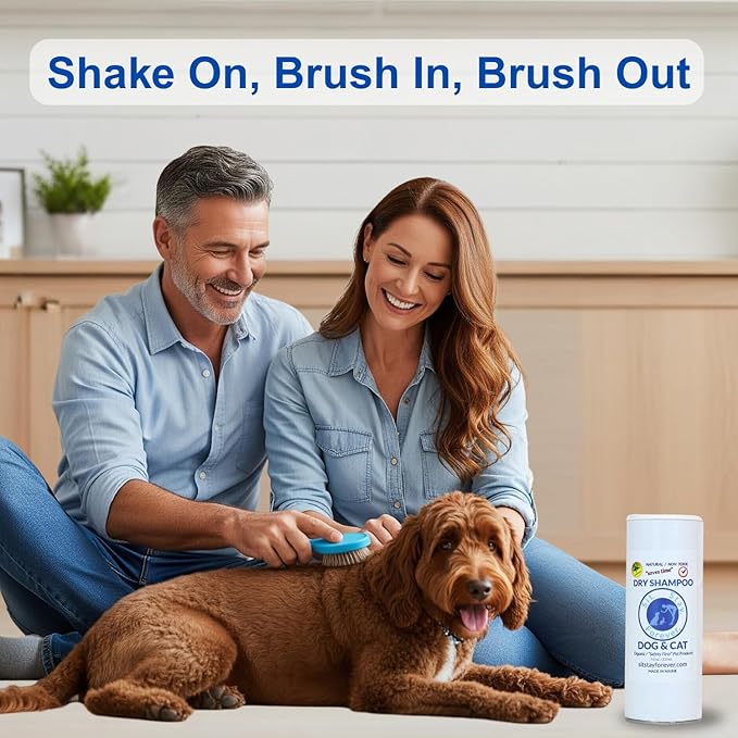 Sit Stay Forever Dry Powder Shampoo for Dogs, Dry Shampoo for Smelly Dogs and Cats, Talco para Perros y Gatos, Shampoo for Stinky and Itchy Skin, Waterless Dog Shampoo, 28 oz