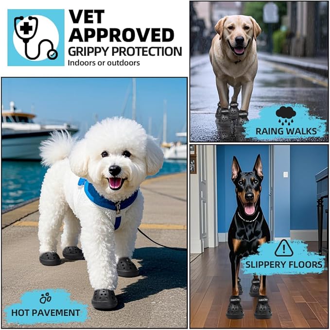JZXOIVA Dog Shoes for Hot Pavement, Dog Booties for Large Dogs, Breathable Dog Boots & Paw Protectors, Adjustable Non-Slip Dog Rain Booties, Waterproof Pets Sandals for Beach Black Size 9