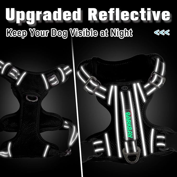 BARKBAY Dog Harness No Pull with ID Tag Pocket - Heavy Duty, Reflective, Easy Control for Large Dogs(Black,XL)