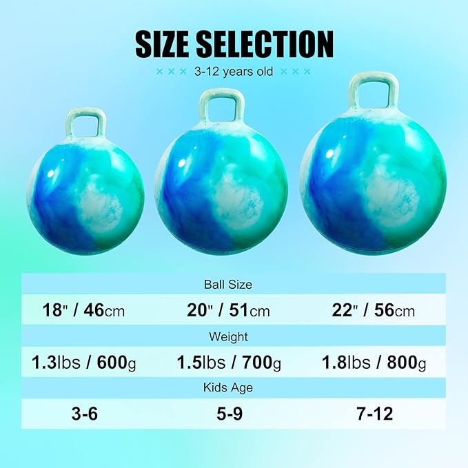 INPODAK Hopper Ball 20 Inch Bouncy Ball with Handle for Kids, Hippity Hop Jumping Bouncer Hopping Toy for Boys Girls Ages 5-9 with Pump and Gift Box Great Gift for Birthday Holiday