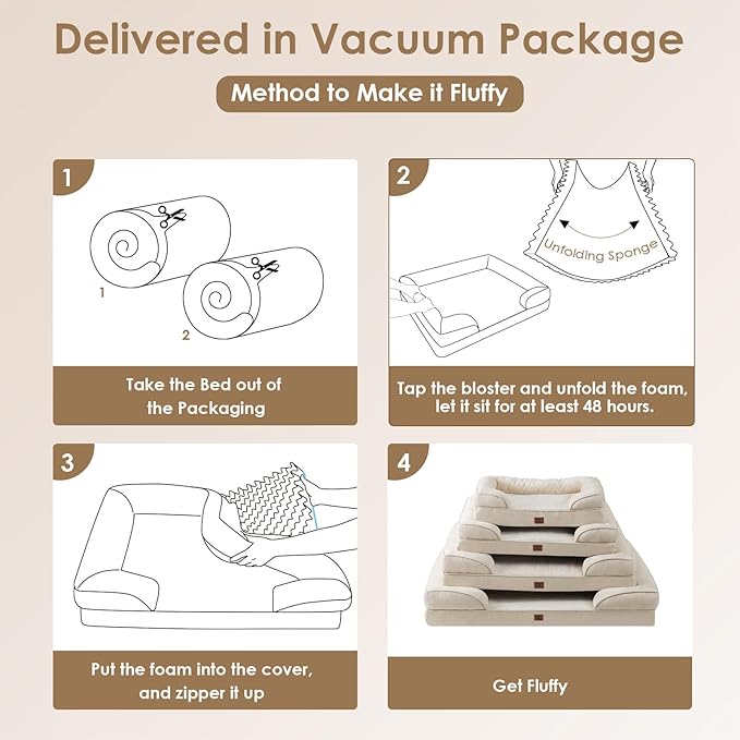 EHEYCIGA Orthopedic XL Dog Beds, Waterproof Memory Foam Dog Bed for Extra Large Dogs, Non-Slip Bottom and Egg-Crate Foam Big Pet Couch Bed with Washable Removable Cover, Beige