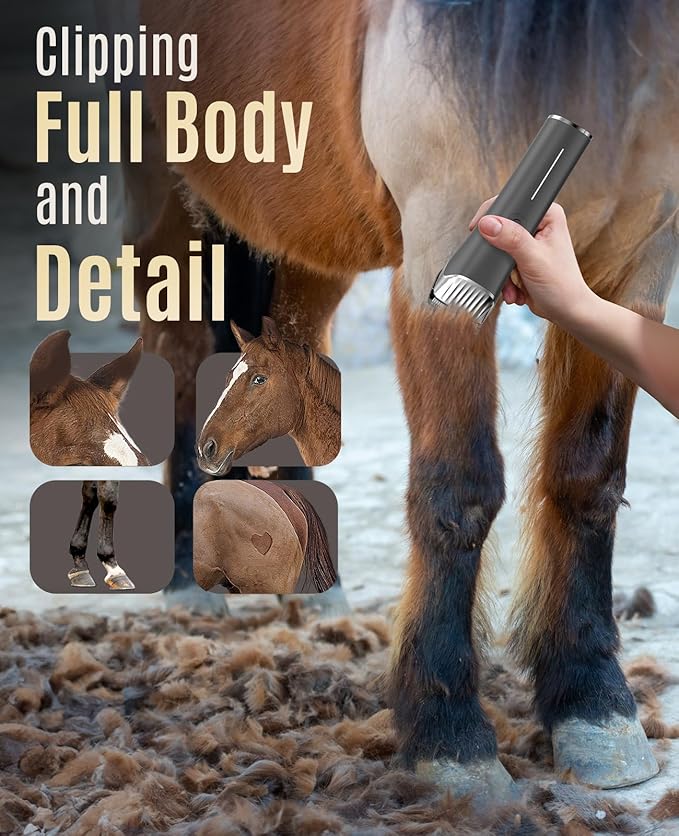 oneisall Horse Clippers,Low Noise Horse Trimmer Shaver Kit for Matted Long Hair,2 Speed Cordless Grooming Clippers for Horse