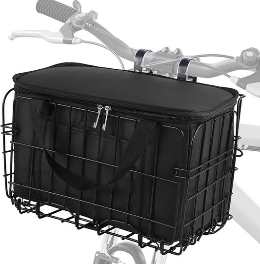 Aodaer Bike Basket with Removable Liner Bag Cargo Net Large Folding Bike Basket Quick Release Metal Ebike Basket Bicycle Storage Basket for Carrying Fruit & Grocery Pets Dogs
