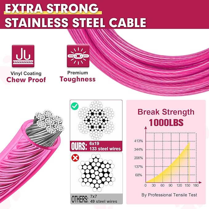Snagle Paw Dog Leads for Yard 50FT-1000LBS Break Strength,Heavy Duty Tie Out Cable for Dogs with Swivel Lockable Hook & Spring,Chew Proof Dog Chain for Outside,Dog Run Cable for Medium Large Dogs