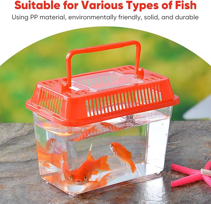 Portable Fish Tank, Handheld Fish Tank, Plastic Mini Fish Box, Transparent Cutout Design, Plastic Aquarium with Handle for Turtle and Pet Fish Lid for