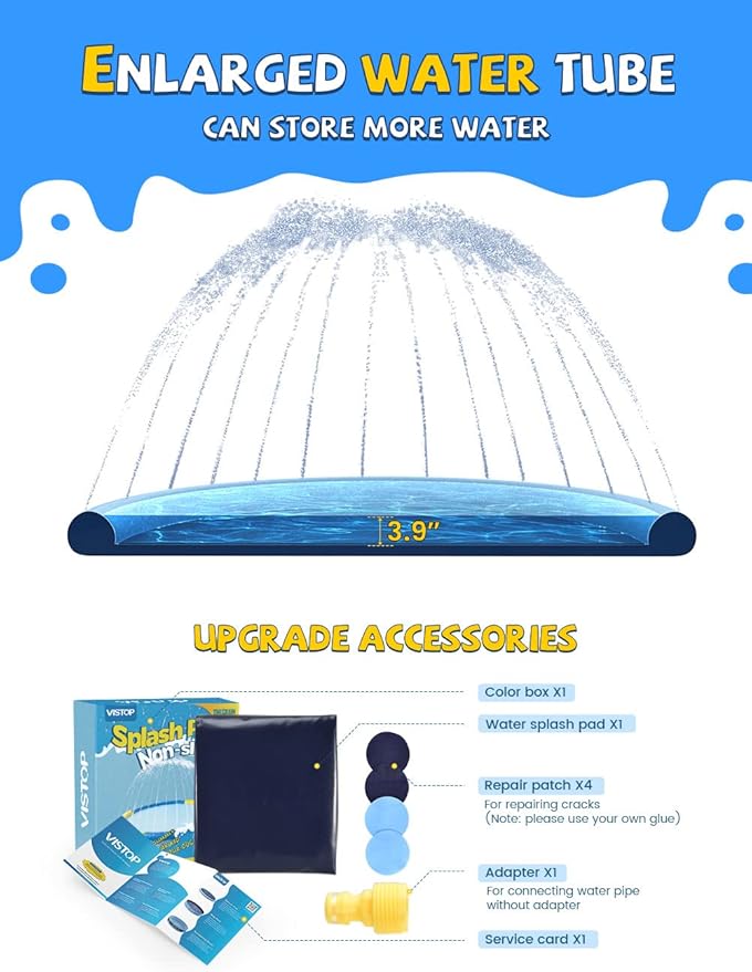 VISTOP Non-Slip Splash Pad for Kids and Dog, Thicken Sprinkler Pool Summer Outdoor Water Toys - Fun Backyard Fountain Play Mat for Baby Girls Boys Children or Pet Dog (77 inch, Blue&Blue)
