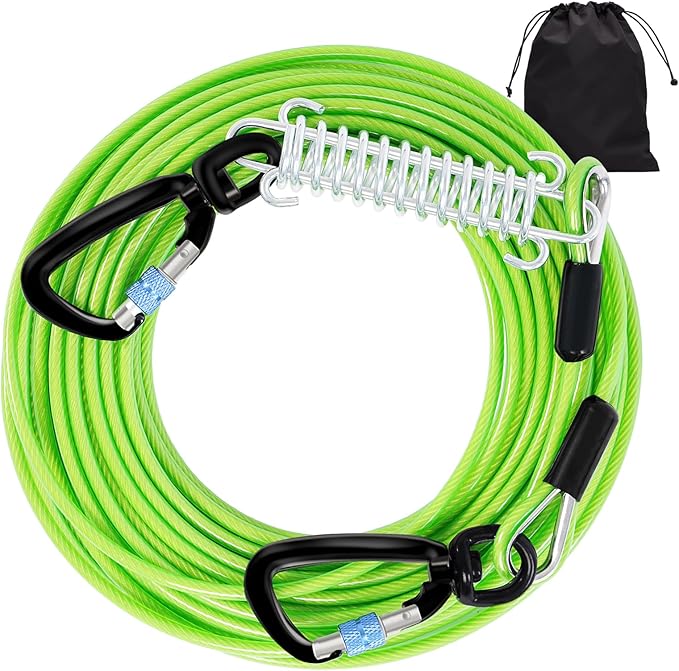 Snagle Paw Dog Tie Out Cable 30FT-1000LBS Break Strength,Heavy Duty Dog Leads for Yard with Shock Absorbing Spring & Swivel Hook,Long Leash Cable for Outdoor Tethering,Dog Line for Small Large Dogs