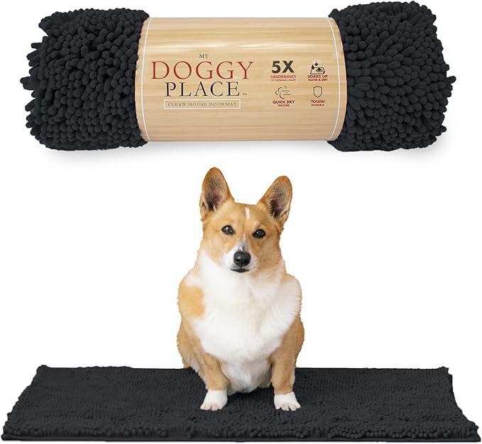 My Doggy Place Microfiber Dog Mat for Muddy Paws, 31" x 20" Charcoal - Absorbent and Quick-Drying Dog Paw Cleaning Mat, Washer and Dryer Safe - Non-Slip Rubber Backed Dog Floor Mat, Medium