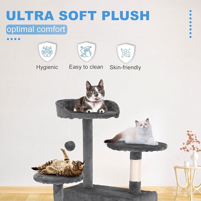 FDW Cat Tree 54in Cat Tower Multi-Level Durable Cat Scratching Post & Cozy Fun Cat Jumping Platform Space Saving Cat Condo Pet Play House for Indoor Cats,Light Gray
