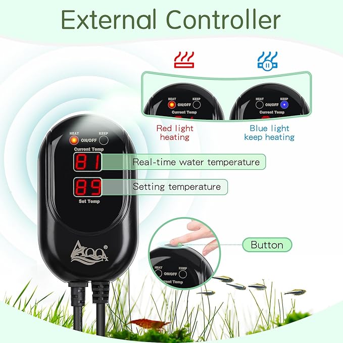 AQQA Fish Tank Heater,Aquarium Heater 50W 150W 250W 400W 500W 800W for 3-220 Gal,Set Temperature 59℉-93℉ Temperature Accuracy,Out of Water or High Temperature Automatic Power Off (800W to 120-220 gal)