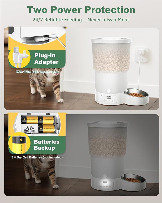 Gimars 5L/20 Cups Automatic Cat Feeder, Programmable 1-6 Meals Cat Food Dispenser with Stainless Steel Bowl, Easy Setup, Dual Power Supply,10s Meal Call Timed Pet Feeder for Cats and Small Dogs