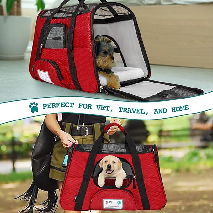 PetAmi Airline Approved Pet Carrier for Cat, Soft Sided Dog Carrier for Small Dogs, Cat Travel Supplies Accessories for Indoor Cats, Ventilated Pet Carrying Bag Medium Large Kitten Puppy, Large Red
