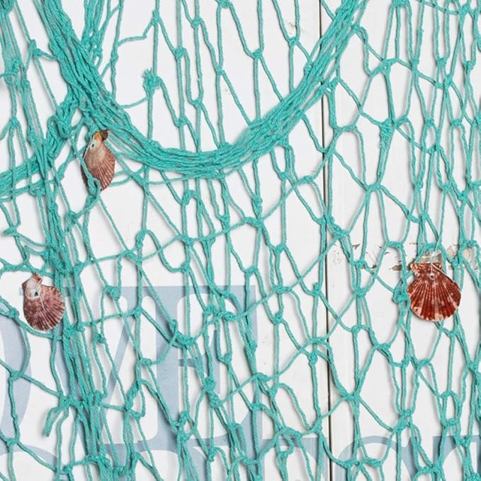 Rosoz Nature Fish Net Wall Decoration with Shells, Ocean Themed Wall Hangings Fishing Net Party Decor for Pirate Party,Wedding,Photographing Decoration (Aqua)