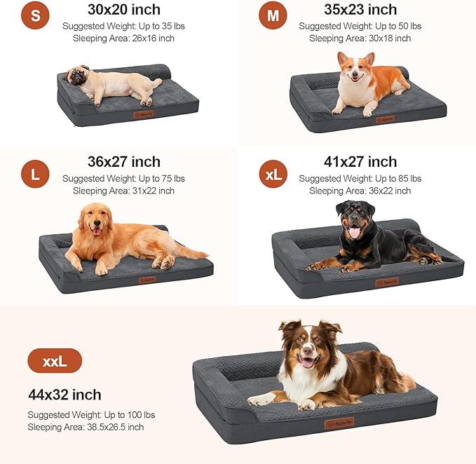 Orthopedic Dog Bed Medium Size Dog, 3 Inch Memory Foam Pet Bed for Small and Medium Dogs, Washable Removable Cover, Nonskid Bottom, Waterproof, 35x23 Inches, M Dark Grey