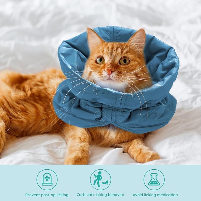 Cat Recovery Collar, Soft Adjustable Cat Cone Alternative, Lightweight Waterproof Fasteners Collars for Cats Kittens Puppies, After Surgery Stop Licking and Daily Use (Lake Blue, S(Neck5.5-9.8"))
