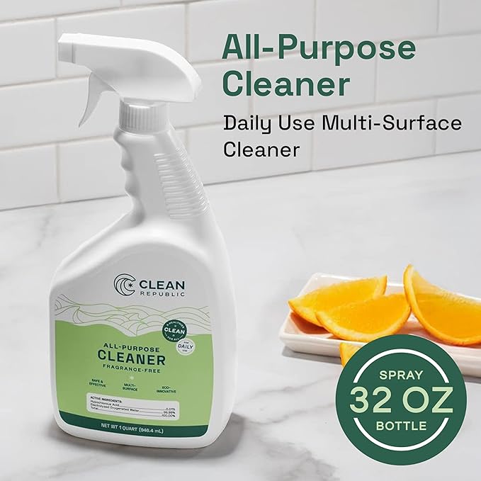 Clean Republic All-Purpose Cleaner, Daily Use Cleaning Spray for Kitchens, Bathrooms, and More, 32 Fluid Ounce Bottle