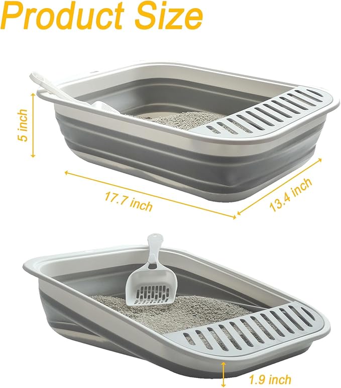 Low Entry Kitten Litter Box, Collapsible Shallow Litter Box Senior Cats Anti-Splashing Kitty Training Open Potty Pan Scoop Leak-Proof Pedal Cat Toilet No Smell Easy Clean