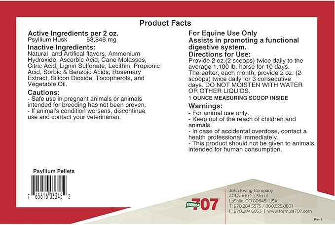 Formula 707 Psyllium Pellets Equine Supplement (12lb Bucket - 48 Day Supply)