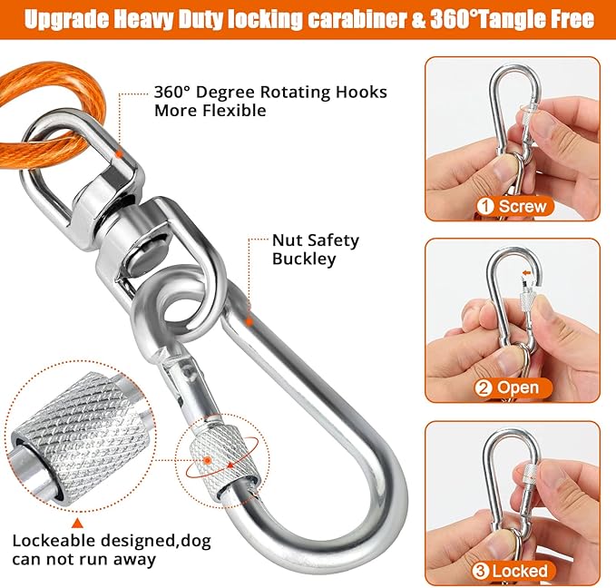 Jenico Dog Tie Out Cable, 10-150FT Runner Cable with Swivel Hook and Shock Spring, Outdoor Dog Leash Tether for Small to Medium Pets Up to 500 LBS