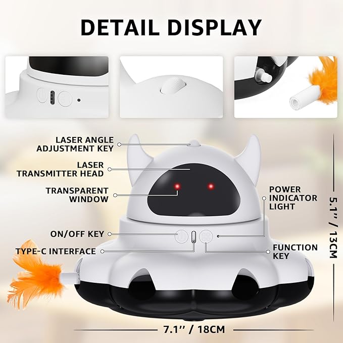 MIKK Cat Laser Toy Cat Feather Toys 2-in-1 Interactive for Indoor Cats Automatic with Remote Control Moving Ambush USB-C Rechargeable Electronic Kitten Toy for Indoor Exercise