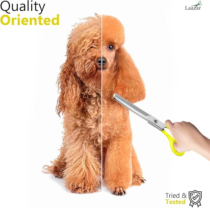 Laazar Dog thinning shears for dogs - Sharp Stainless Steel Blades with Colorful Handles, Safe and Easy-to-Use With Beautiful results, Long Lasting dog grooming thinning shears