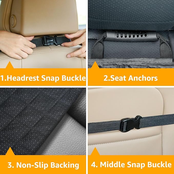 PETICON Waterproof Front Seat Car Cover 2 Pack, Full Protection Dog Car Seat Cover with Side Flaps, Nonslip Scratchproof Captain Chair Seat Cover Fits for Cars, Trucks, SUVs, Jeep, Gray (Gray)