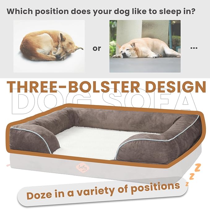 Laifug Large Orthopedic Premium Memory Foam Dog Bed, Dog Sofa with Washable and Removable Suede Cover, Waterproof Liner and Non-Slip Bottom Grey, Large(40''x32''x9'')