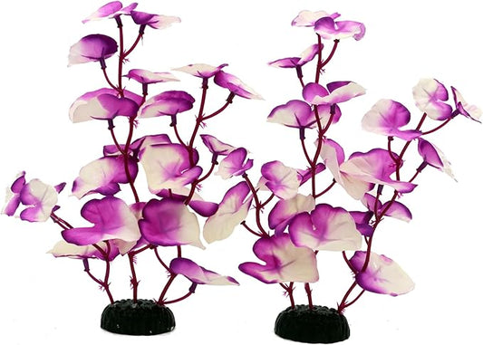 Silk Aquarium Plants for Betta Fish Tank, 2 Pcs 8 Inch Small Silk Aquarium Plant Aquatic Water Grass Decoration,Purple-White