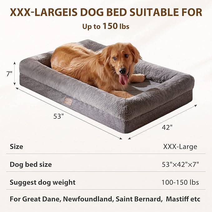 BFPETHOME Orthopedic Dog Beds for Extra Large Dogs, Washable Large Pet with Bolster, Orthopedic Large Dog Mats with Removable Covers & Waterproof Pet Bed for Pet