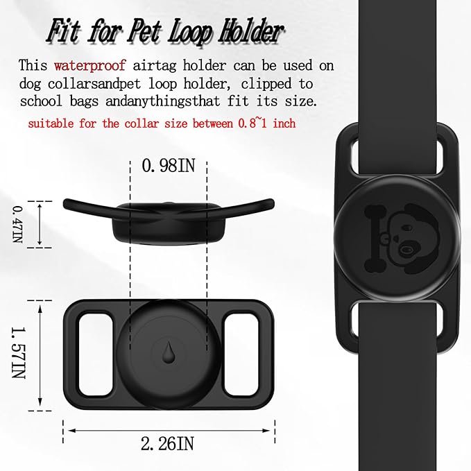 2 Pack Waterproof AirTag Dog Collar Holder Compatible with Apple AirTag, Silicone Hidden Loop Holder for Airtag Tracker, Anti-Lost Dog Collar Air Tag Accessories(Black,Black)