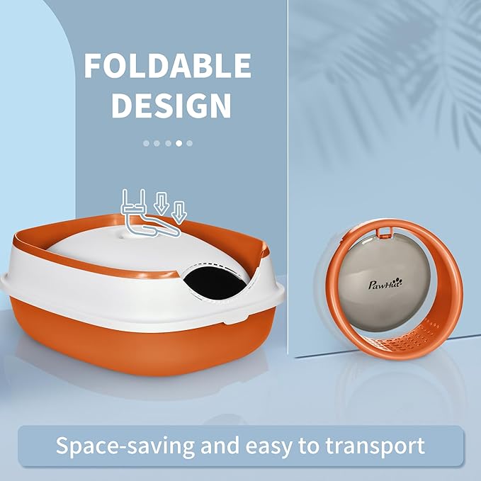 PawHut Cat Litter Box with Lid, Covered Litter Box w/High Sides, Air Freshener, Large Two-Way Entrance Kitty Toilet, Foldable, Easy Clean, Orange