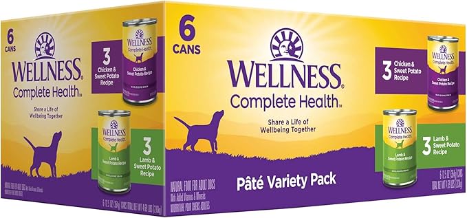 Wellness Wet Canned Dog Food, Pate Variety Pack, 12.5 Ounce Can (Pack of 6)
