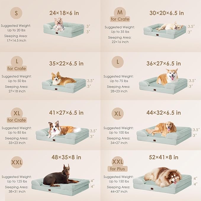 EHEYCIGA Orthopedic Dog Beds for Extra Large Dogs, Waterproof Memory Foam XL Dog Bed with Sides, Non-Slip Bottom and Egg-Crate Foam Big Pet Couch Bed with Washable Removable Cover, Sage Green