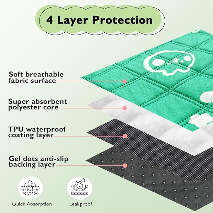 4 Pack Guinea Pig Bedding - Washable Guinea Pig Liners for C&C 2x1 Cage, Waterproof Reusable & Anti Slip Pee Pads Super Absorbent Mats for Small Animal Rabbit Hamster Rat (Green, 28 x 14 Inch)