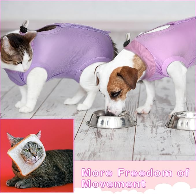 Nuanchu 3 Pieces Cat Recovery Suit Kitten Recovery Suit E-Collar Alternative for Cats and Dogs Abdominal Skin Anti Licking Pajama Clothes Sets(Solid Pattern,Large)