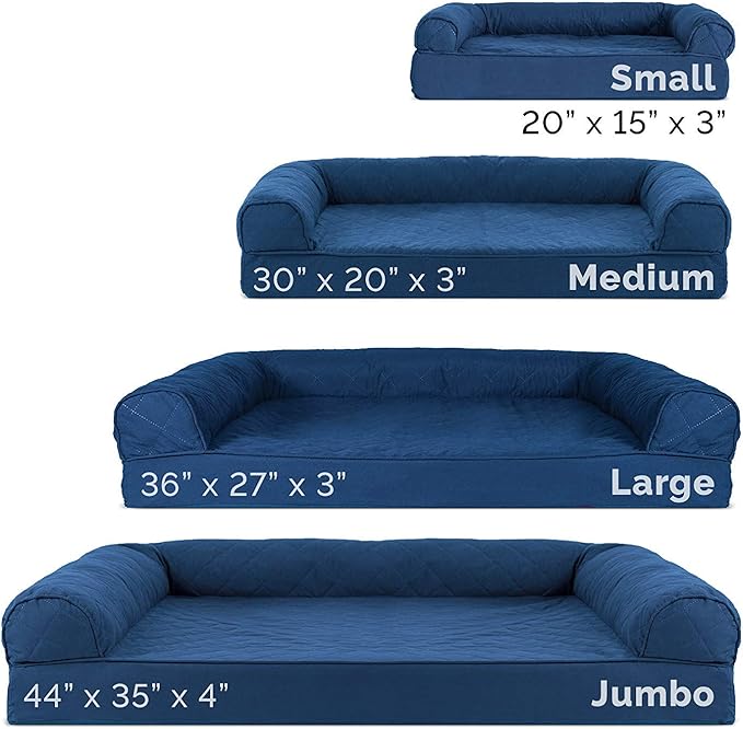 Furhaven Cooling Gel Dog Bed for Large/Medium Dogs w/ Removable Bolsters & Washable Cover, For Dogs Up to 55 lbs - Quilted Sofa - Navy (Blue), Large