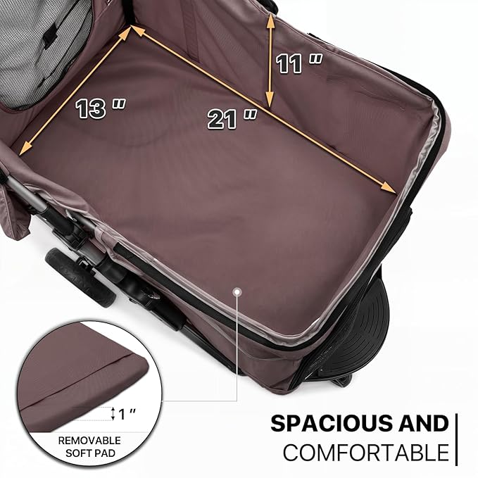 MoNiBloom Foldable Dog Strollers for Small Dogs with Weather Cover, 3 Wheels Pet Strolling Cart for Dogs and Cats with Storage Basket and Cup Holder, Breathable and Visible Mesh for All-Season, Coffee