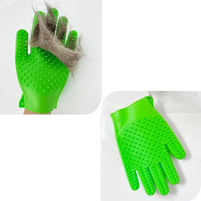 Pet Grooming Bath Gloves - Double-Sided Silicone Bathing & Massaging Brush Mitts Gentle Deshedding Loose Hair Removal Tool for Long and Short Haired Dogs & Cats - 2 Pack