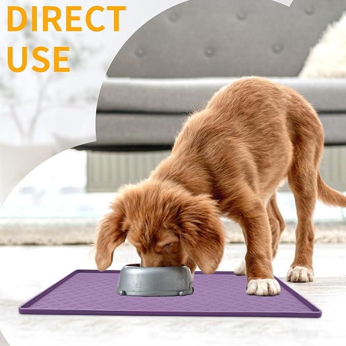 Ptlom Dog Food Mat Anti-Slip Pet Bowl Mats for Food and Water, High-Lips Pet Placemat Prevent Messy Spills to Floor, Waterproof Puppy Feeding Tray for Small, Medium Large Dogs Cats, Silicone
