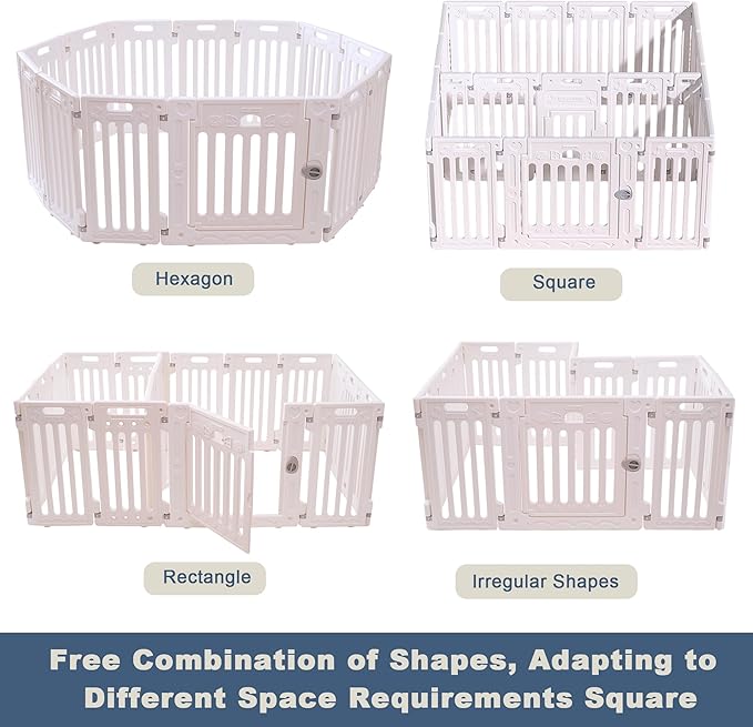 2 Room Dog Playpen with Door,DIY Shape Combination Puppy Pen,16-Panel+2 Link Piece+Large Door+Small Door,25.5" H Dog Fence,Non-Slip&Secure Pet Gate,Easy to Assemble (Two Rooms)