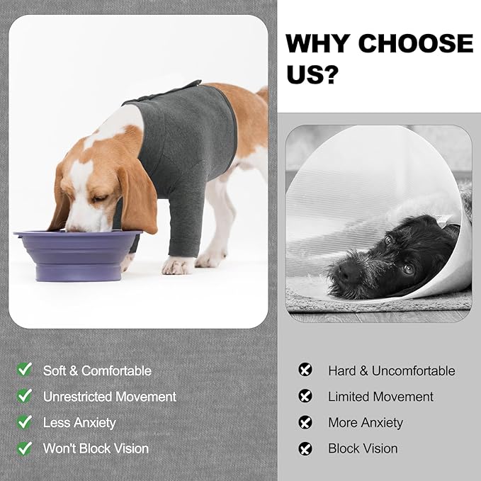 IDOMIK Dog Recovery Suit, Dog Surgery Recovery Suit Front Legs, Comfy Joint Leg Sleeves After Surgery, Elbow Braces Protector for Leg Injuries & Joint Pain, Cone Collar Alternatives,Grey,M