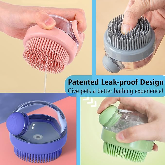 Dog Bath Scrubber Brush, 2 PCS Pet Dog Grooming Massage Shampoo Bath Brush with Soap and Shampoo Dispenser Soft Silicone Bristle for Long Short Haired Dogs Cats Shower
