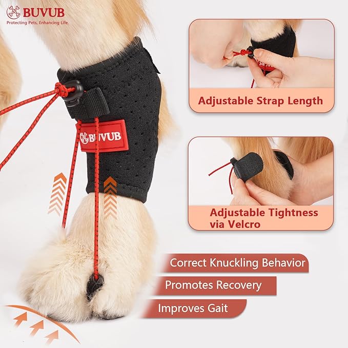 Dog Canine Knuckling Brace Front Paw Rear Leg Dog Foot Brace Wrap for Toe Dragging Cause by Sciatic Nerve Insufficiency, Myelopathy, Herniated Disc (Small,Pair Pack)