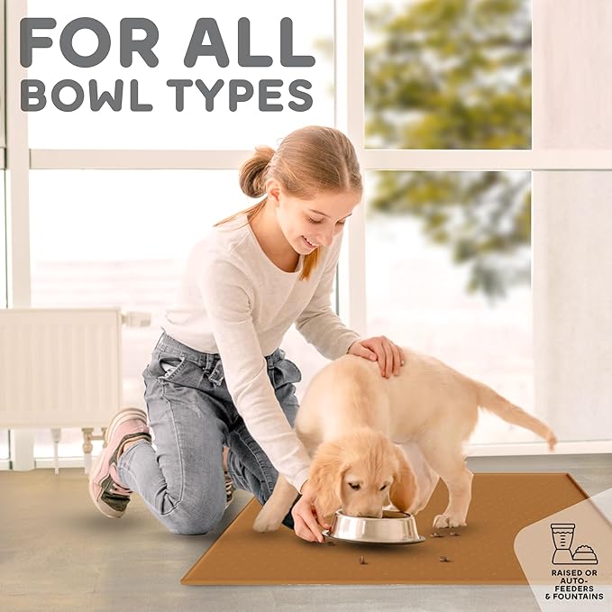Dog Food Mat - 24x15 Raised Edges Dogs Mat for Food and Water Prevent Spill, Waterproof Cat Food Mats Protect Floors, Easy Clean Dog Bowl Mats for Food and Water, Silicone Pet Feeding Placemats