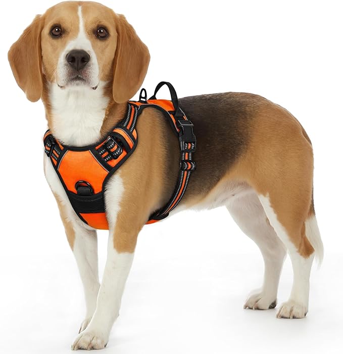 Eagloo Dog Harness Small Sized Dog, No Pull Service Vest with Reflective Strips and Control Handle, Adjustable and Comfortable for Easy Walking, No Choke Pet Harness with 2 Metal Rings, Orange, S
