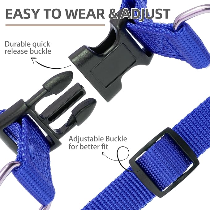 PUPTECK No Pull Dog Harness Soft Adjustable Basic Nylon Step in Puppy Vest Outdoor Walking with ID Tag and A-ir Tag Case, Navy Blue, S