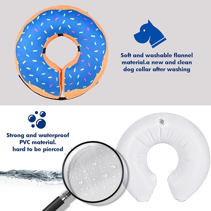Katoggy Inflatable Dog Cone Collar for Dogs After Surgery, Soft Adjustable Blow up Donut E-Collar for Small Medium Large Dogs and Cats