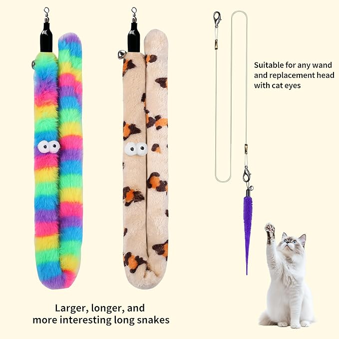 Cat Wand Toy Set, 11 Pcs Including Worm & Snake Refills, Wand Replacement Rope, for Bored Indoor Adult Cats & Kittens